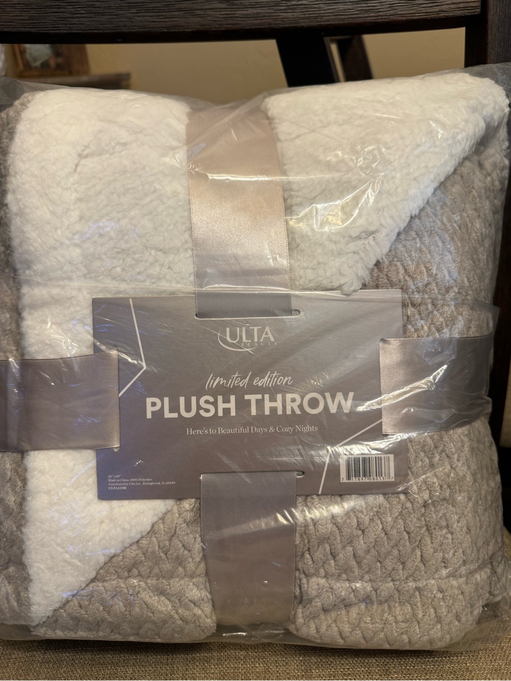 Ulta Beauty Plush Throw Blanket - White & Light Gray